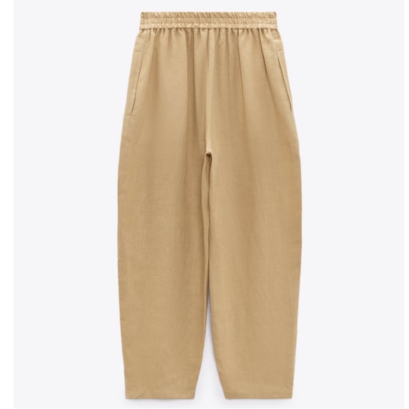 ❌SOLD❌ ZARA 100% Linen pants Tapered High waist Elastic - Picture 3 of 16
